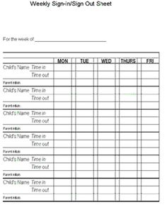 a printable sign out sheet for children's time and schedules to go on