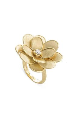 Marco Bicego Petali Gold & Diamond Ring AB606-B-Y. Hand Engraved Rings, Diamond Flower Ring, Diamond Accessories, Marco Bicego, Simple Organic, Yellow Gold Diamond Ring, Bracelets Gold Diamond, Gold Diamond Ring, Latest Jewellery