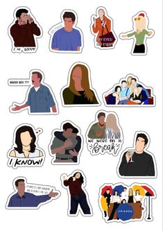 the many stickers are all different colors and sizes, including one with an image of people