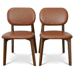 two brown chairs sitting next to each other