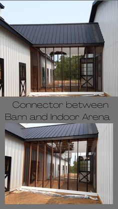 two pictures of a barn and indoor area with the words, connector between barns and indoors areas