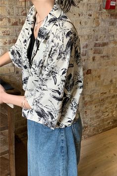 Cute Floral Summer Shirts – Tomscloth Printed Half Sleeve Top With Relaxed Fit, Relaxed Fit Printed Collared Top, Relaxed Fit Collared Top With Prints, Oversized Collared Printed Tops, Oversized Printed Collared Tops, Oversized Collared Tops With Graphic Print, Custom Made Clothing, Notched Collar, Floral Blouse