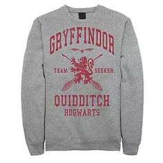 a grey sweatshirt with the words gryffindor team seker quiddtch hogwarts on it