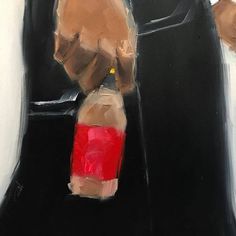 a painting of a person holding a red object