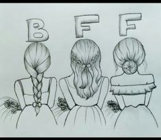 three girls are standing in front of the letters f, f and f with their hair pulled back