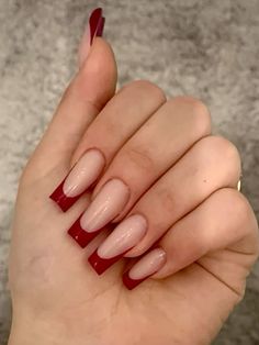 Nike Nails, Sparkly Acrylic Nails, Beige Nails, Red Nail Designs, Fancy Nails, French Tip Nails, Square Nails, Nude Nails, French Nails