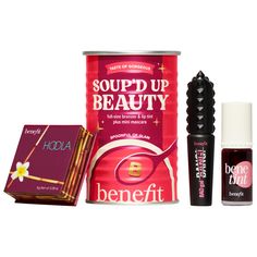 A set of Benefit Cosmetics’ fan-favorites: A bronzer, a rose-tinted lip and cheek stain, and a volumizing mascara. Ingredient Callouts: Free of parabens, formaldehydes, formaldehyde-releasing agents, phthalates, mineral oil, retinyl palmitate, oxybenzone, coal tar, hydroquinone, sulfates SLS & SLES, triclocarban, triclosan, and contains less than one percent synthetic fragrance. What Else You Need to Know: This set is the soup-er bowl of Benefit bestsellers. It includes a natural-looking Hoola B Bang Mascara, Mini Mascara, Mini Stars, Benefit Brow, Mascara Set, Hoola Bronzer, Cheek Stain, Matte Bronzer, Makeup Gift Sets