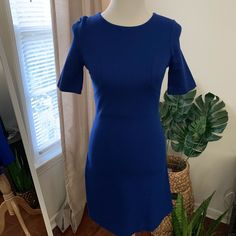 Nwt In Royal Blue Great For Work Fitted Royal Blue Mini Dress In Midi Length, Blue Stretch Midi Dress With Short Sleeves, Blue Short Sleeve Stretch Dress, Fitted Blue Mini Dress For Work, Blue Short Sleeve Mini Dress For Work, Blue Stretch Dresses For Work, Royal Blue Fitted Casual Mini Dress, Royal Blue Fitted Midi Mini Dress, Casual Royal Blue Fitted Mini Dress