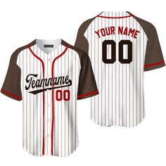 Personalized Brown White Pinstripe Black Baseball Tee Jersey Baseball Jerseys