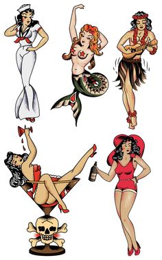 four pin up girls with different body types