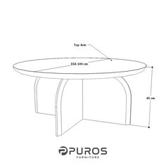 the table is shown with measurements for each side, and it has an oval shaped top