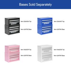 four different types of drawers with the words bases sold separately written on each one side