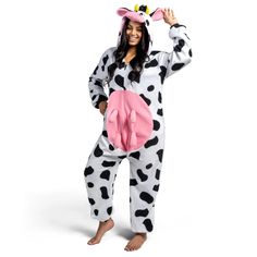 Polyeaster Imported Zipper closure Hand Wash Only Set Includes: The Cow jumpsuit Pajama set includes 1 hooded jumpsuit, featuring a pair of horns, eyes, ears, a nose, a lock of hair, four tits and a tail. The zipper closure allows quickly get dressed or undressed, built in pockets allows stashing your phone, wallet or other items. Transform into a cute and cuddly cow with our Cow Costume. Quality Material: Crafted from 100% polyester and safety test approved, our Animal Sleepwear ensures durabil Animal Costumes For Adults, Adult Dinosaur Costume, Animal Costumes For Kids, Kids Dinosaur Costume, Unicorn Costume Kids, Hooded Jumpsuit, Pajama Costume, Cow Costume, Kids Costumes Girls