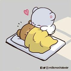 a small white bear sitting on top of a piece of bread next to a stuffed animal