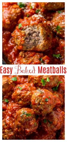 meatballs in marinara sauce and parsley baked meatballs