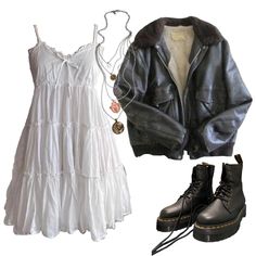 Cas Concert Outfit Ideas, Cigarettesaftersex Concert Outfit Ideas, Juno Inspired Outfits, Cigarettesaftersex Band Aesthetic Outfit, White Dress Leather Jacket, Cas Concert Outfit, Cigarettesaftersex Concert Outfit, Hozier Outfit, Fashion Outfits Y2k