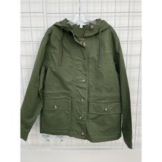 Time & Tru Olive Green Anorak Hood Cotton Button Zip Unlined Jacket Sz Med. See Photos Ask Questions Hooded Khaki Outerwear With Buttons, Khaki Hooded Outerwear With Button Closure, Spring Military Outerwear With Buttoned Pockets, Trendy Button-up Outerwear For Outdoor, Trendy Hooded Outerwear With Button Closure, Hooded Utility Jacket For Everyday Fall Wear, Trendy Hooded Utility Jacket For Workwear, Casual Outdoor Outerwear With Buttoned Pockets, Casual Outerwear With Button Cuffs For Outdoor