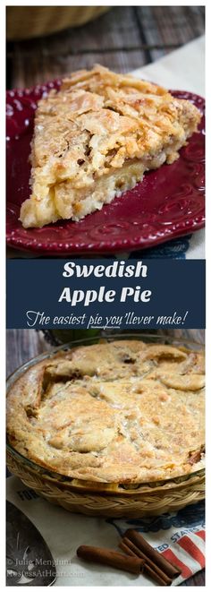 two plates with different types of pies on them and the words swedish apple pie