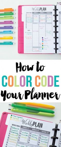 a planner with the words how to color code your planner on it and an image of a