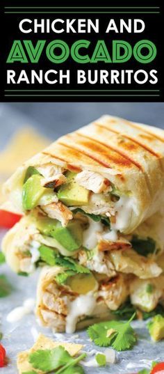 the chicken and avocado ranch burritos cookbook is stacked on top of each other