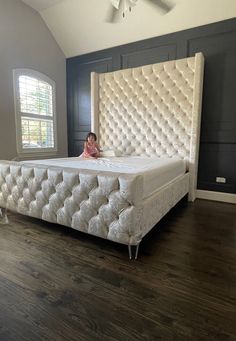 King Size Bed Designs Wooden Tufted Beds, Tall Bed Frame, Custom Bed Frame, Decorate My Room, Tufted Bed Frame, Simple Bed Designs, Round Bed, Tufted Upholstered Bed