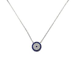 PRICES MAY VARY. Material: 925 sterling silver, rhodium finish, blue and white cubic zirconia Size: Cable chain length adjustable between 16 to 18" Package: High class and elegant jewelry gift box, excellent presentation as a gift. Revision: Always wearing an evil eye amulet jewelry that looks at you, provides protection again against the forces of evil also provides blessing, fortune, peace, good health, wealth and happiness. Fine Jewelry Sterling Silver Round Necklace, Sterling Silver Round Fine Jewelry Necklaces, Sterling Silver Round Necklace Fine Jewelry, Sterling Silver Round Necklaces Fine Jewelry, Silver Sapphire Diamond Necklace In Fine Jewelry Style, White Sterling Silver Necklace With Pave Setting, Sapphire Jewelry With Pave Setting Gift, Silver Sapphire Diamond Necklace, Blue Cubic Zirconia Diamond Pendant Necklace