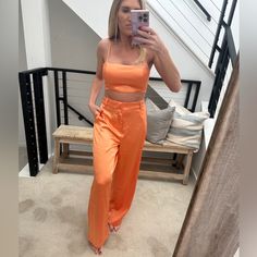 Orange House Of Harlow Crop Top & Pant Set Perfect For Tropical Vacation, Beach Party, Summer Event Nwt I Have Size S & M Available In Perfect Condition Smoke Feee Home Measurements Size S Top Ptp 16.5” Length 7” Bottom Waist 28” Crotch 14” Inseam 30.5” Size M Top Ptp 17” Length 7.25” Bottom Waist 30��” Crotch 14” Inseam 30.5” Two-piece Wide Leg Pant Set For Vacation, Chic High Waist Pant Set For Summer, Summer Two-piece Sets With High-waisted Pants, Orange Party Sets For Summer, Two-piece Wide Leg Pant Set For Summer, Fitted Pant Set For Summer Vacation, Fitted Pant Set For Vacation, Summer High-waisted Two-piece Bottoms, Fitted Pants Matching Set For Vacation