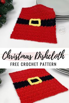 two crocheted christmas dishcloths with santa claus's hat on them