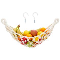 fruit in a white hammock with hooks