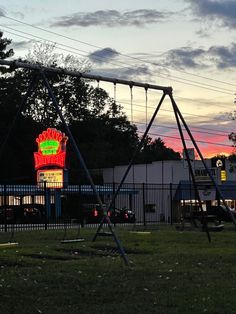 Playground at skatepark at sunset in WV. Across the street from drive in diner with neon lights. Play Ground Aesthetic Night, Night Playground Aesthetic, Playground At Night Aesthetic, Empty Playground Aesthetic, Foggy Playground Aesthetic, Drive In Movie, Summer Sunset