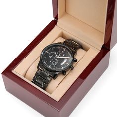 Looking for a thoughtful and unique gift for your man? This custom-engraved black men’s watch is a meaningful gift that can withstand the test of time. Meticulously crafted with attention to detail, this watch is not only a stylish accessory your man will love but is perfect for... 🎉 - Celebrating Milestones: Mark special occasions such as Christmas, birthdays, and your 6-month or 1-year anniversary for your man with a meaningful gift. This custom-engraved watch for your man features a three-di Personalized Watches, Watch Engraving, Groomsmen Gift, Watches Unique, Son Gift, Luxury Gift Box, Custom Watch, Watch Gifts, Wristwatch Men