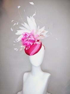 The Hat Doctor From the featured milliner of the 2023 Kentucky Derby Museum Gorgeous Kentucky Derby hat fascinator  kentucky derby hat fascinator bright pink fuchsia magenta satin with large pink feather flower with white feathers and leaves headband attachment.  each hat is totally one of a kind! no two are alike! I can probably add feathers, flowers etc to existing hats for a small fee. I cannot remove anything from existing hats. Just message me and see if we can make it work! :) I cannot mak Art Hats, Philip Treacy Hats, Derby Attire, Mad Hat, Derby Hats Fascinators, Occasion Hats, Leaves Headband, Philip Treacy, Hat Fascinator