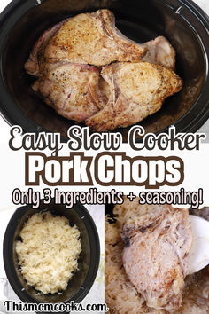 the slow cooker pork chops are ready to be cooked in the crock pot