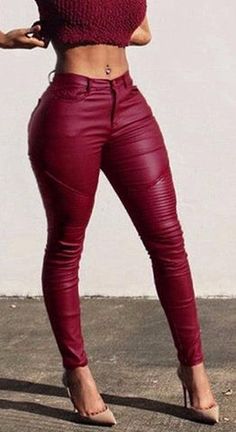 Leather Bottoms For Club, Fitted Leather Pants For Club In Fall, Club Leggings For Fall, Stretch Faux Leather Pants For Club, Chic Party Leather Leggings, Chic Leather Leggings For Party, Faux Leather Pants For Club In Fall, Edgy Red Bottoms For Night Out, Edgy High Waist Leather Pants For Night Out