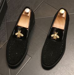 Gender: Men Style: Loafers Season: Spring and Fall Types of Heels: Flat Heel Upper Material: Micro Suded Decoration: Glitter Rhinestone Lining Material: PU Types of Toes: Round Toes Occasion: Party Dress Wedding Shoes Office & Career Outsole Material: Rubber Insole Material: Rubber # Rubber #shoes #loafers #Menstyle #heel #Partydress #outsole #dollars Gold Casual Dress, Embroidery Skull, Men Embroidery, Party Dress Wedding, Shoes Office, Skull Shoes, Dress Loafers, Types Of Heels, Skull Fashion