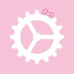 a pink background with a clock and a bow on the top of it's gear