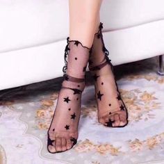 Sheer Mesh Tulle Star Hosiery Socks Size: Adult Women One Size Package Includes: 1 x Pair of socks Ankle High Socks, Fishnet Socks, Mesh Socks, Stylish Socks, Fish Net, Black Fishnets, Sheer Shorts, Lace Socks, Black Socks