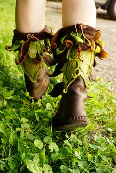 Leaf Applique, Festival Boots, Fair Outfits, Handmade Boot, Fairy Costume