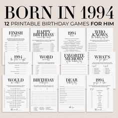 birthday games for him with the words born in 1994 and then, it is written on them