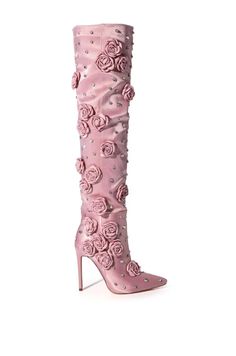 VCSHOES Women Black 3D Flower Over The Knee High Boots Pointed Toe Ladies Big Circumference Big Size 44 Women's Boots as pic 10 cm heel-35 Rhinestone Rose, Azalea Wang, Boots Platform, Pink Boots, Super High Heels, Boots Knee, Boots High, Fitness Watch, Shoes Collection