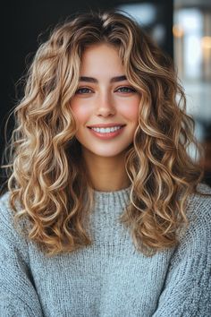 34 Game-Changing Medium Length Curly Hairstyles to Get Inspired in 2025 – CreativeBooster Blonde Highlights Curly Hair Natural Curls, Medium Length Curly Hairstyles, Mid Length Curly Hairstyles, Blonde Highlights Curly Hair, Medium Length Curls, Long Hair Highlights, Blonde Lowlights, Medium Length Curly Hair