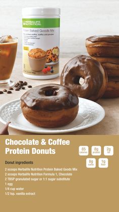 chocolate and coffee protein donuts on a plate