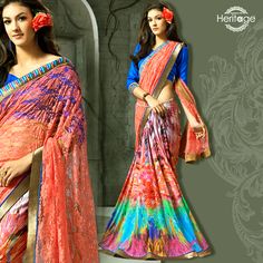 Rainbow Colored Jacquard Net Half N Half #Saree Blouse With Border, Net Saree, Bright Rainbow, Printed Skirt, Golden Color