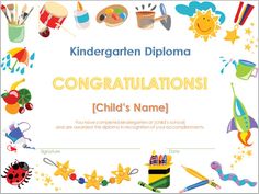 a certificate for congratulations with children's items