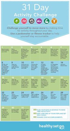 the 31 day activity challenge is shown in blue and green, with text on it