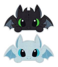 two paper cut outs with different types of bats on the front and back of them