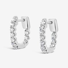 white gold eternity diamond huggie hoop earrings Hoop Diamond Earrings, Inside Out Style, Diamond Huggie Earrings, Alternative Metal, Earring Collection, Diamond Hoop Earrings, Earrings Collection, Push Button, Huggies Earrings