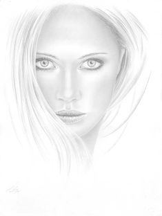 a drawing of a woman's face with long hair