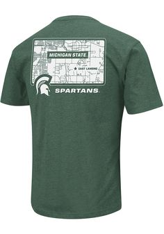 the michigan state spartan's t - shirt is shown in green and has a map on