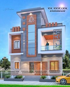 this is a 3d rendering of a modern style house with balconyes and balconies